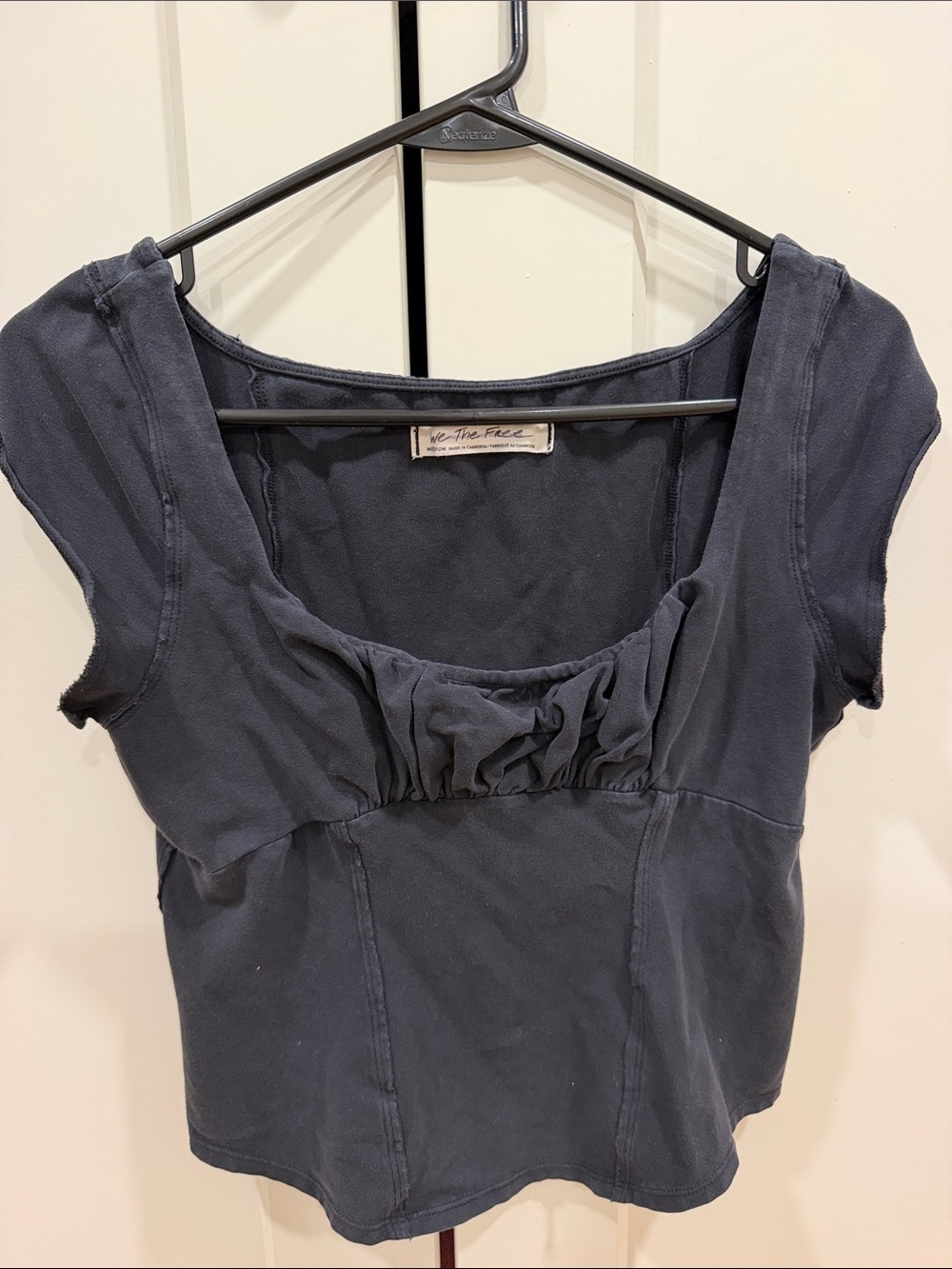 Free People black Scoop Neck Short Sleeve Top